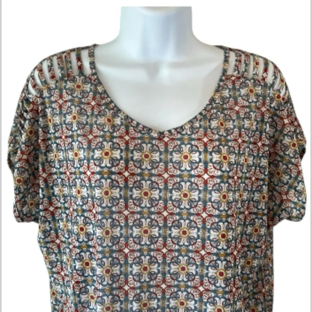 Floral Twee Bohemian 70s Style Amang NY Hippie Blouse - Picture 2 of 7